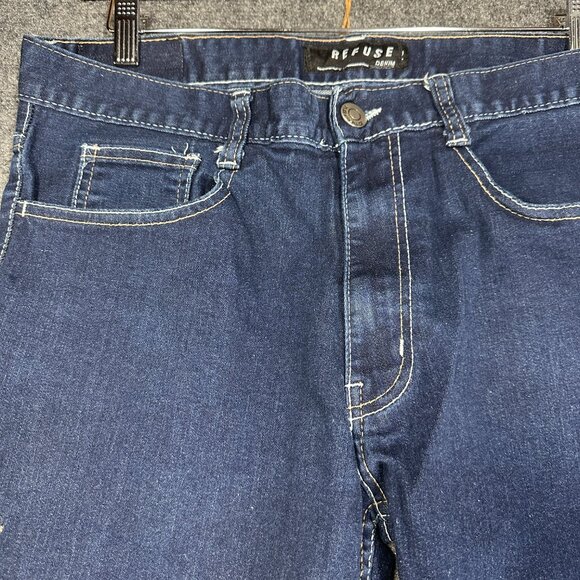 Refuse Jeans Mens 36 Cotton Medium Wash Embroidered Pockets Straight Leg Y2K - Picture 4 of 9